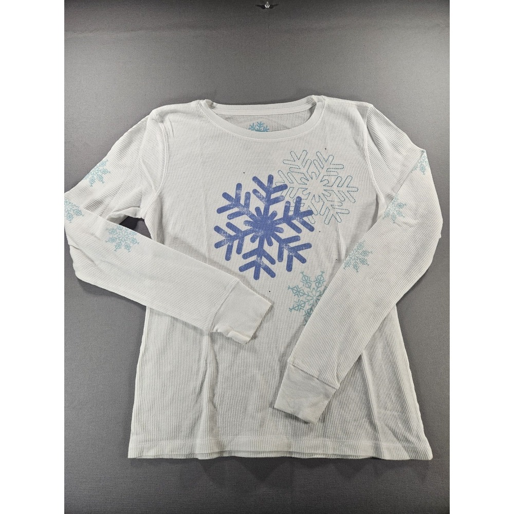 Target White Thermal Snowflake Shirt Waffle Knit Long Sleeve Winter Top Women XL